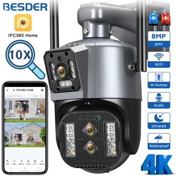 BESDER 8MP מצלמה WiFi PTZ 10X זום דיגיטלי כפול מסך אנושי זיהוי חיצוני מעקב טלוויזיה במעגל סגור מצלמת 4MP אבטחה מצלמות IP התמונה