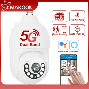 LMAKOOK 5MP 5G הנורה E27 PTZ WiFi מצלמה IP פנימי הבית של Google אלקסה Wifi מצלמה אוטומטית מעקב אבטחה מצלמות אבטחה התמונה