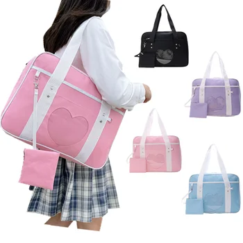יפנית JK תיק כתף קל משקל מזדמן בחורה לוליטה המזוודות תיק גדול קיבולת תיק אופנה תלמיד PU תיק בית הספר. התמונה